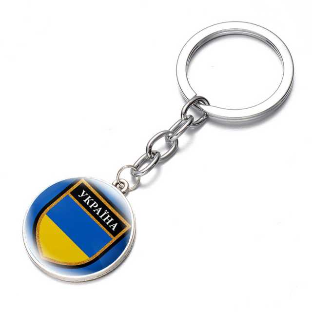 Ukraine Flag Trident Pendant Keychain Ukrainian Souvenir High Quality Transparent Glass Cabochon Key Chain Car Bag Accessories
