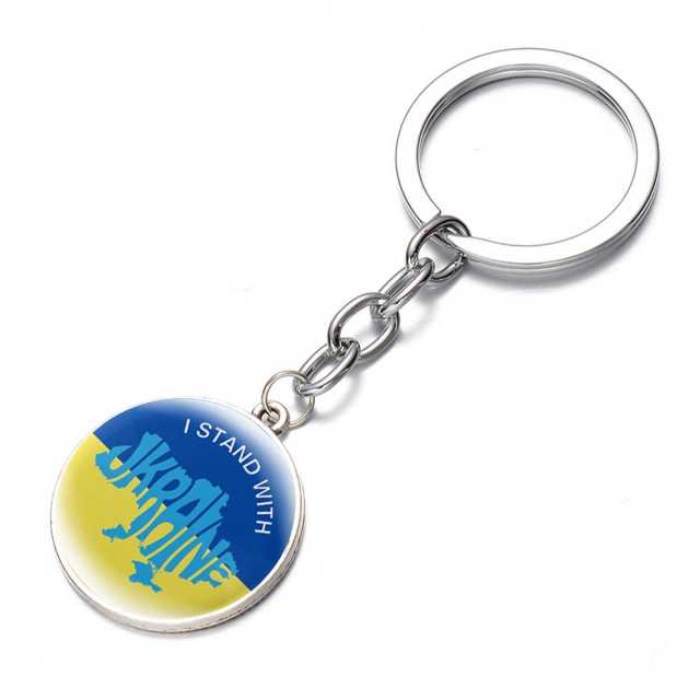 Ukraine Flag Trident Pendant Keychain Ukrainian Souvenir High Quality Transparent Glass Cabochon Key Chain Car Bag Accessories