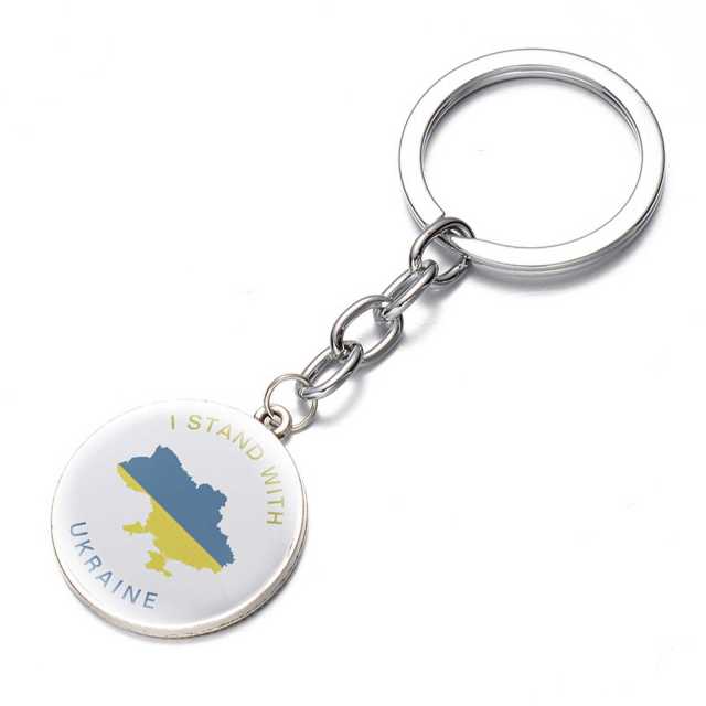 Ukraine Flag Trident Pendant Keychain Ukrainian Souvenir High Quality Transparent Glass Cabochon Key Chain Car Bag Accessories