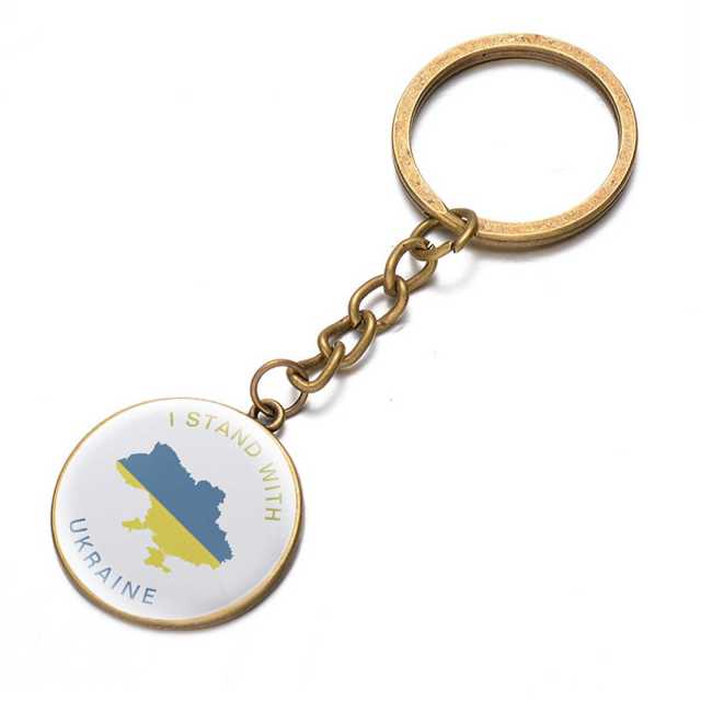 Ukraine Flag Trident Pendant Keychain Ukrainian Souvenir High Quality Transparent Glass Cabochon Key Chain Car Bag Accessories