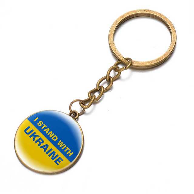Ukraine Flag Trident Pendant Keychain Ukrainian Souvenir High Quality Transparent Glass Cabochon Key Chain Car Bag Accessories
