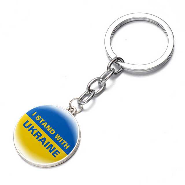 Ukraine Flag Trident Pendant Keychain Ukrainian Souvenir High Quality Transparent Glass Cabochon Key Chain Car Bag Accessories