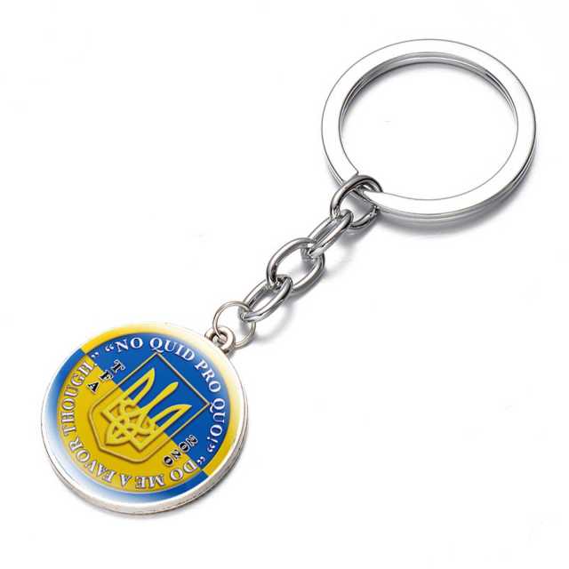 Ukraine Flag Trident Pendant Keychain Ukrainian Souvenir High Quality Transparent Glass Cabochon Key Chain Car Bag Accessories