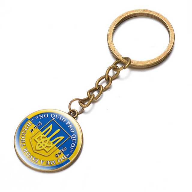 Ukraine Flag Trident Pendant Keychain Ukrainian Souvenir High Quality Transparent Glass Cabochon Key Chain Car Bag Accessories