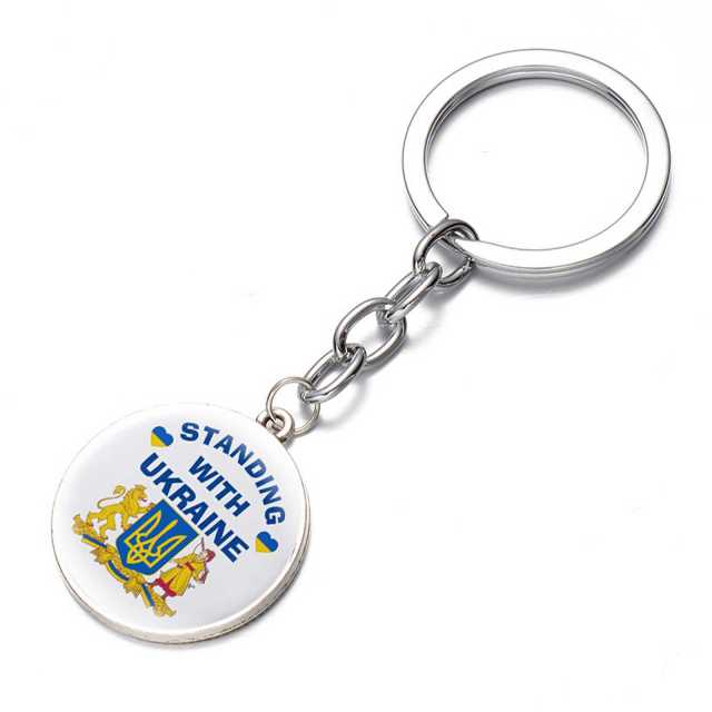 Ukraine Flag Trident Pendant Keychain Ukrainian Souvenir High Quality Transparent Glass Cabochon Key Chain Car Bag Accessories