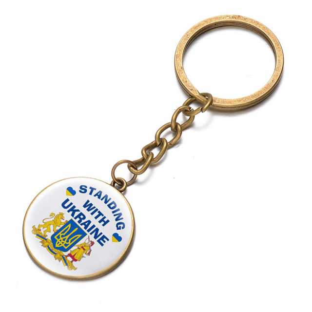Ukraine Flag Trident Pendant Keychain Ukrainian Souvenir High Quality Transparent Glass Cabochon Key Chain Car Bag Accessories