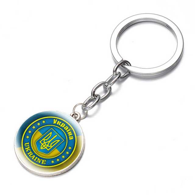 Ukraine Flag Trident Pendant Keychain Ukrainian Souvenir High Quality Transparent Glass Cabochon Key Chain Car Bag Accessories