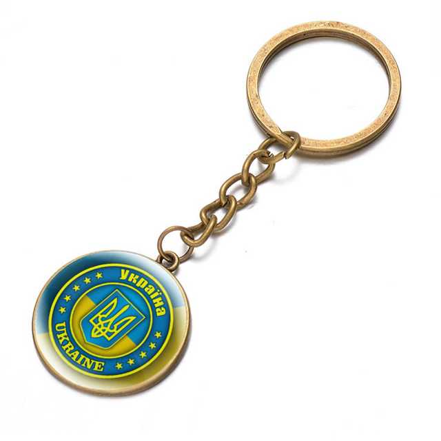 Ukraine Flag Trident Pendant Keychain Ukrainian Souvenir High Quality Transparent Glass Cabochon Key Chain Car Bag Accessories