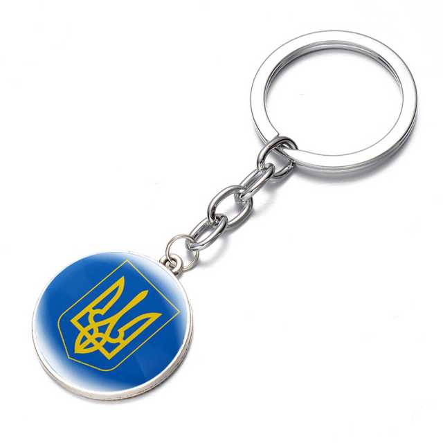 Ukraine Flag Trident Pendant Keychain Ukrainian Souvenir High Quality Transparent Glass Cabochon Key Chain Car Bag Accessories