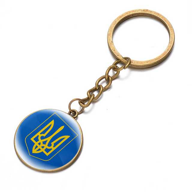 Ukraine Flag Trident Pendant Keychain Ukrainian Souvenir High Quality Transparent Glass Cabochon Key Chain Car Bag Accessories