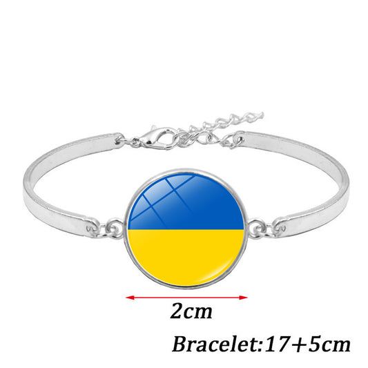 Ukraine Flag Charm Bracelet New Fashion Jewelry Ukrainian Flag Trident Symbol Glass Cabochon Bracelets for Women Girls Gift