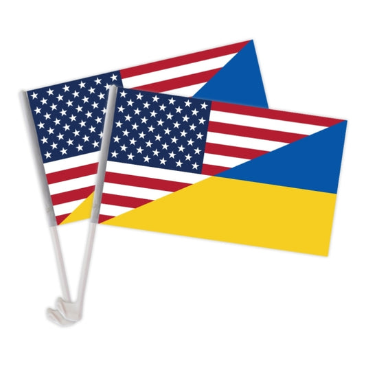 2Pcs Ukraine Car Window Flag Ukrainian Polyester Banner National Country Flag With USA Outdoor Indoor Decoration