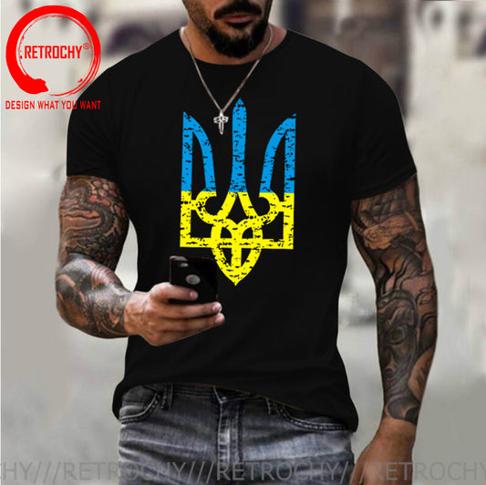 Vintage Distressed Ukranian Coat Of Arms T Shirt men Ukraine Military Army Emblem T-Shirt Ukrainian Flag Logo Tshirt Cotton Tees