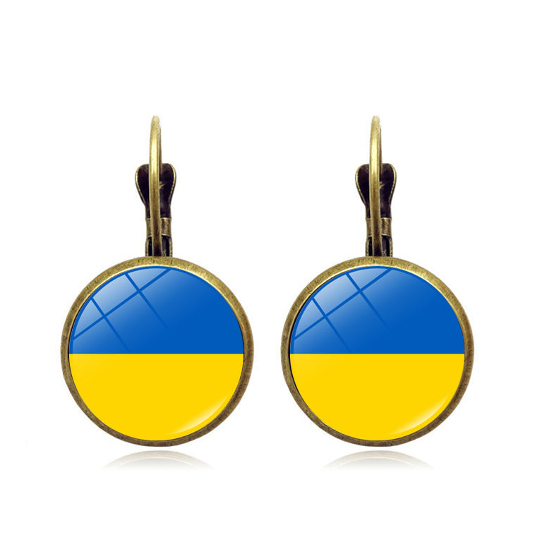 2022 Fashion Ukraine Stud Earrings Ukrainian Flag Trident Symbol French Glass Art Ear Hook Earrings for Women Jewelry Wholesale