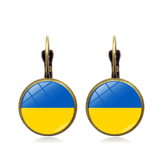 2022 Fashion Ukraine Stud Earrings Ukrainian Flag Trident Symbol French Glass Art Ear Hook Earrings for Women Jewelry Wholesale