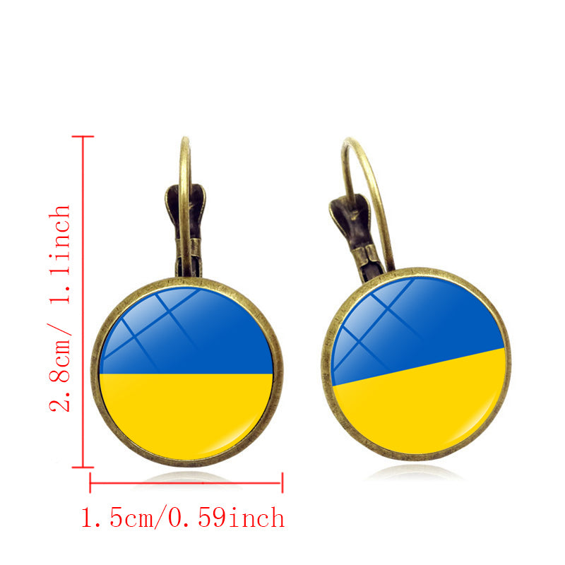 2022 Fashion Ukraine Stud Earrings Ukrainian Flag Trident Symbol French Glass Art Ear Hook Earrings for Women Jewelry Wholesale
