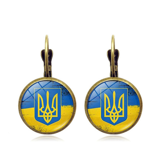 2022 Fashion Ukraine Stud Earrings Ukrainian Flag Trident Symbol French Glass Art Ear Hook Earrings for Women Jewelry Wholesale