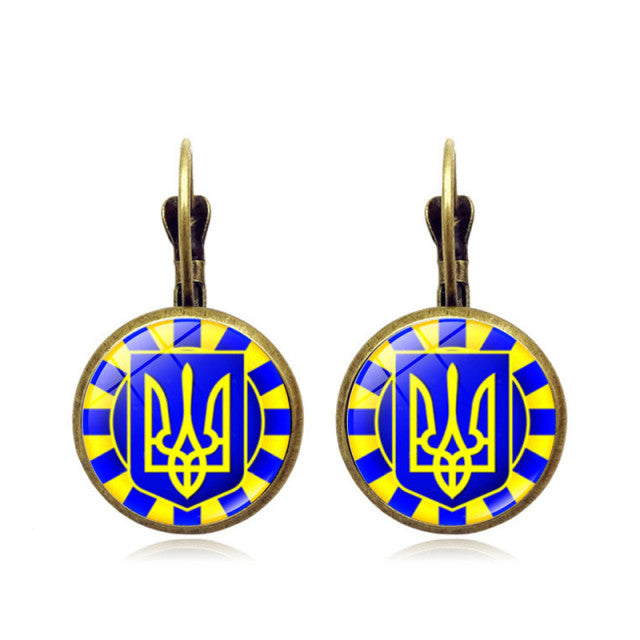 2022 Fashion Ukraine Stud Earrings Ukrainian Flag Trident Symbol French Glass Art Ear Hook Earrings for Women Jewelry Wholesale