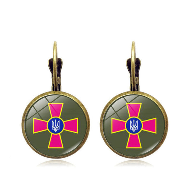 2022 Fashion Ukraine Stud Earrings Ukrainian Flag Trident Symbol French Glass Art Ear Hook Earrings for Women Jewelry Wholesale