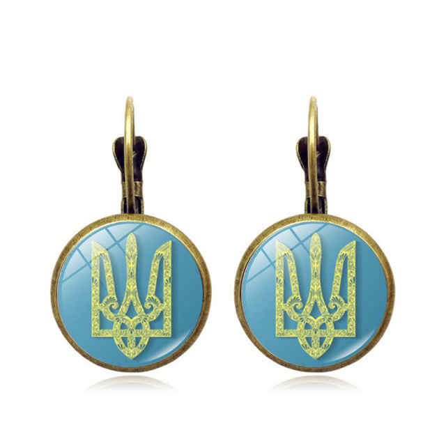 2022 Fashion Ukraine Stud Earrings Ukrainian Flag Trident Symbol French Glass Art Ear Hook Earrings for Women Jewelry Wholesale