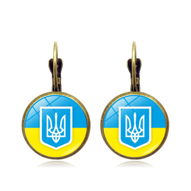 2022 Fashion Ukraine Stud Earrings Ukrainian Flag Trident Symbol French Glass Art Ear Hook Earrings for Women Jewelry Wholesale