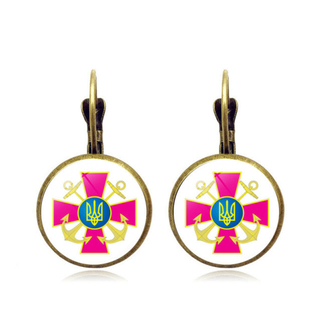 2022 Fashion Ukraine Stud Earrings Ukrainian Flag Trident Symbol French Glass Art Ear Hook Earrings for Women Jewelry Wholesale