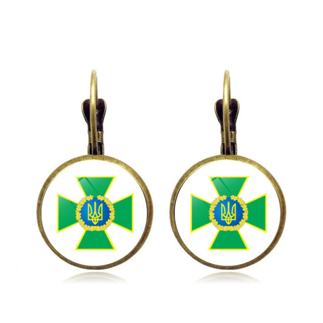 2022 Fashion Ukraine Stud Earrings Ukrainian Flag Trident Symbol French Glass Art Ear Hook Earrings for Women Jewelry Wholesale