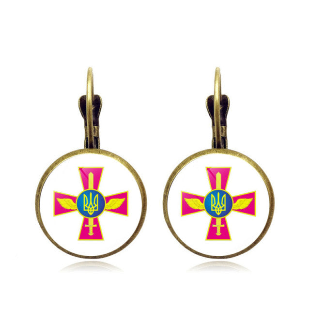 2022 Fashion Ukraine Stud Earrings Ukrainian Flag Trident Symbol French Glass Art Ear Hook Earrings for Women Jewelry Wholesale