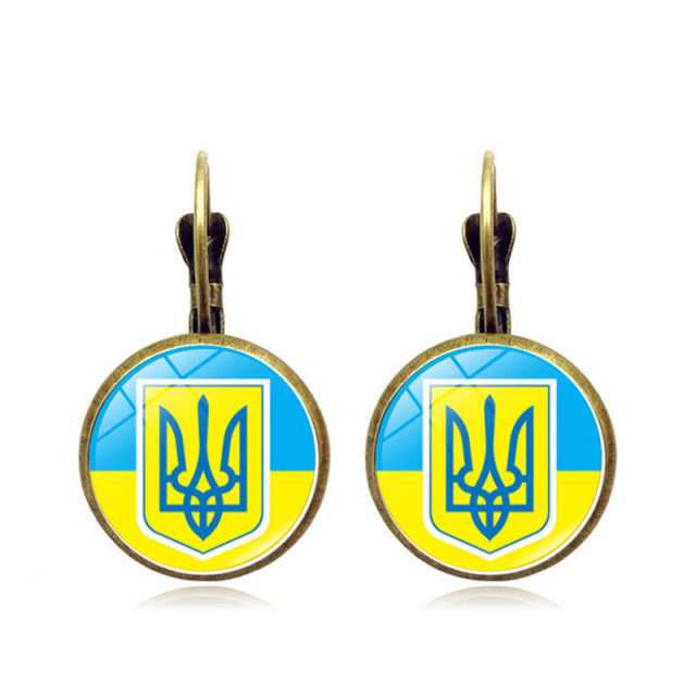 2022 Fashion Ukraine Stud Earrings Ukrainian Flag Trident Symbol French Glass Art Ear Hook Earrings for Women Jewelry Wholesale