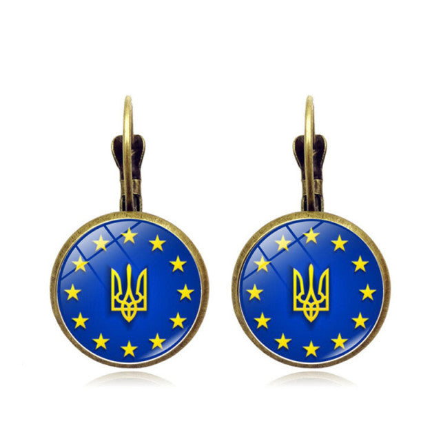 2022 Fashion Ukraine Stud Earrings Ukrainian Flag Trident Symbol French Glass Art Ear Hook Earrings for Women Jewelry Wholesale
