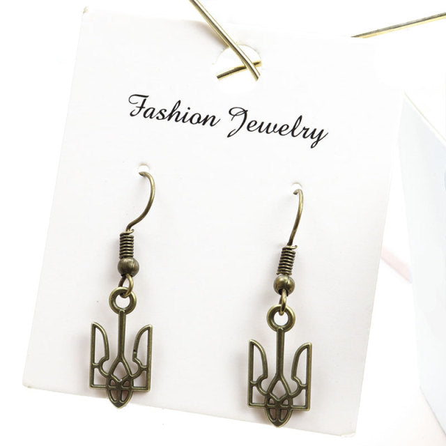 Tryzub Ukraine Dangle Earrings For Women Ukrainian Symbol Rune Pattern Alloy Pendants Drop Earrings Girls Ladies Fashion Jewelry