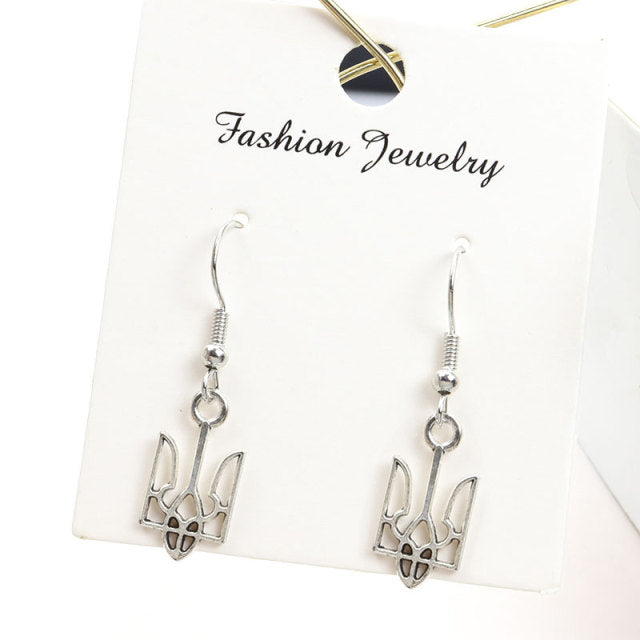 Tryzub Ukraine Dangle Earrings For Women Ukrainian Symbol Rune Pattern Alloy Pendants Drop Earrings Girls Ladies Fashion Jewelry