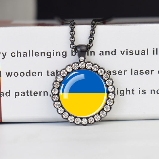 Ukraine Country Flag Necklace Charms Crystal Glass Dome Pendant Collar Necklaces Steampunk Ukrainian Jewelry Patriot Gift