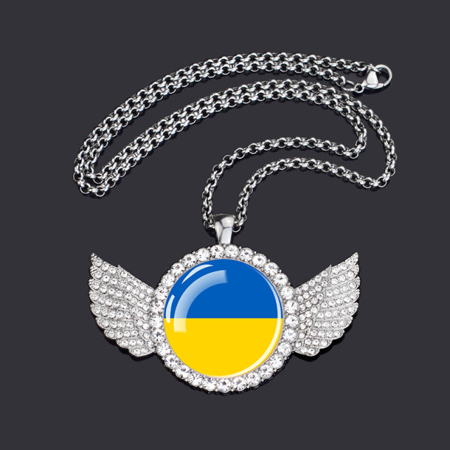 Ukraine Country Flag Necklace Charms Crystal Glass Dome Pendant Collar Necklaces Steampunk Ukrainian Jewelry Patriot Gift