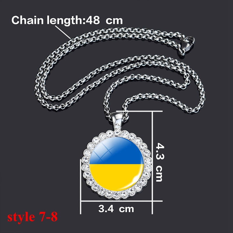 Ukraine Flag Necklace Round Glass Ukrainian Flag Pendant Jewelry Patriot Gift