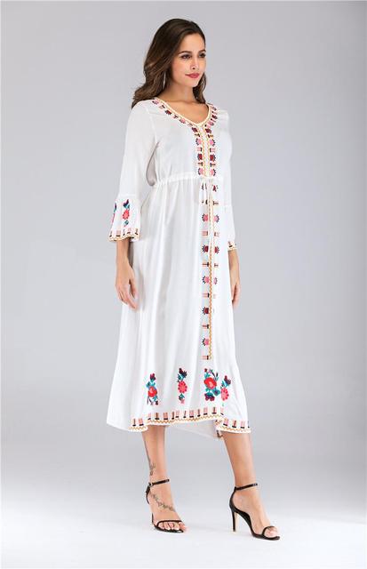 Ukrainian Embroidered Dress Vyshyvanka Boho Dress V-Neck Ethnic Summer Cocktail Vintage Flare Sleeve Mid-Calf Sleeve New Fashion