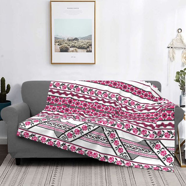 Ukrainian Embroidery Bright Color Vyshyvanka Blanket 3D Printed Flannel Fleece Ukraine Ethnic Throw Blankets for Bedroom Couch
