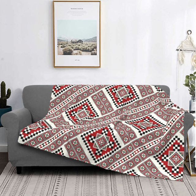 Ukrainian Embroidery Bright Color Vyshyvanka Blanket 3D Printed Flannel Fleece Ukraine Ethnic Throw Blankets for Bedroom Couch