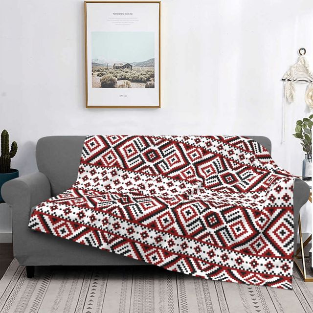 Ukrainian Embroidery Bright Color Vyshyvanka Blanket 3D Printed Flannel Fleece Ukraine Ethnic Throw Blankets for Bedroom Couch