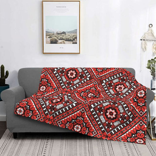 Ukrainian Embroidery Bright Color Vyshyvanka Blanket 3D Printed Flannel Fleece Ukraine Ethnic Throw Blankets for Bedroom Couch