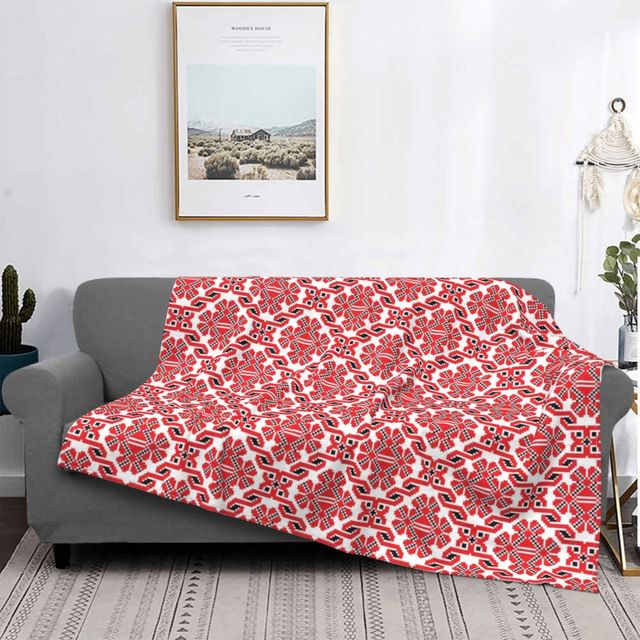 Ukrainian Embroidery Bright Color Vyshyvanka Blanket 3D Printed Flannel Fleece Ukraine Ethnic Throw Blankets for Bedroom Couch