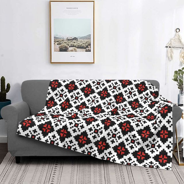 Ukrainian Embroidery Bright Color Vyshyvanka Blanket 3D Printed Flannel Fleece Ukraine Ethnic Throw Blankets for Bedroom Couch