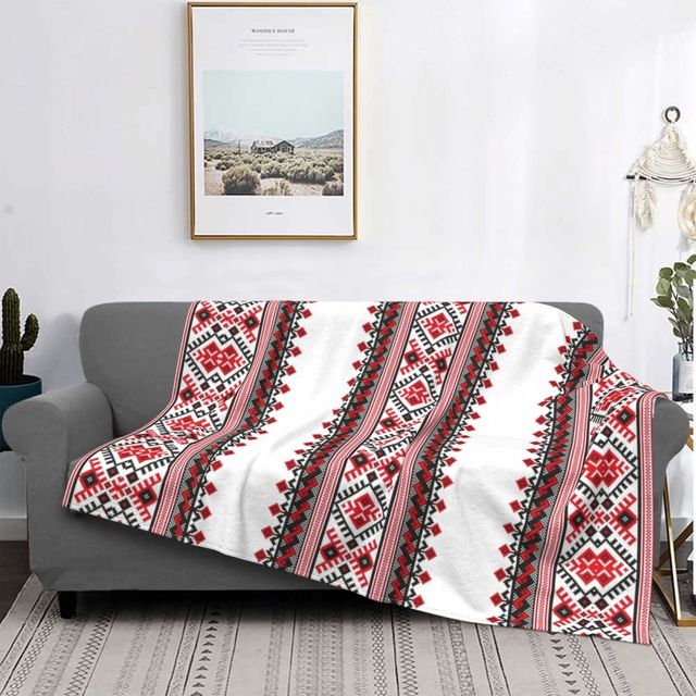 Ukrainian Embroidery Bright Color Vyshyvanka Blanket 3D Printed Flannel Fleece Ukraine Ethnic Throw Blankets for Bedroom Couch