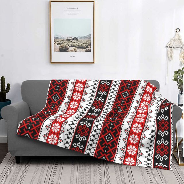 Ukrainian Embroidery Bright Color Vyshyvanka Blanket 3D Printed Flannel Fleece Ukraine Ethnic Throw Blankets for Bedroom Couch
