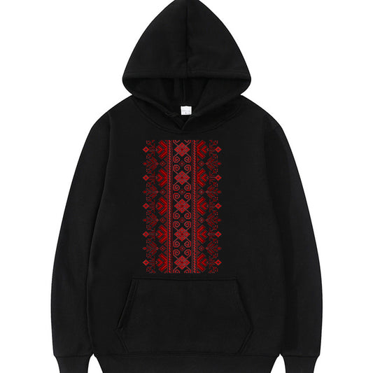 Thread Embroidery Hoodies Ukrainian Folk Curlicue National Pride Men's Clothing Casual Unisex Oversized Essential Hoodie