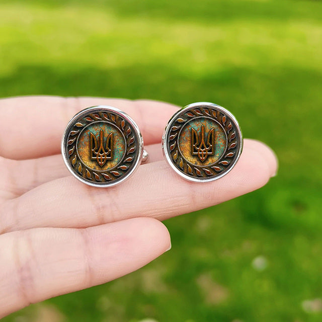 Tryzub Ukraine Symbol Cufflinks for Men Ukraine Flag Custom Glass Cabochon Metal Cuff Links High Quality Shirt Cuff Buttons Gift