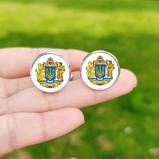 Tryzub Ukraine Symbol Cufflinks for Men Ukraine Flag Custom Glass Cabochon Metal Cuff Links High Quality Shirt Cuff Buttons Gift