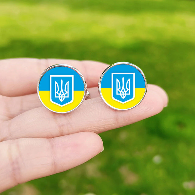 Tryzub Ukraine Symbol Cufflinks for Men Ukraine Flag Custom Glass Cabochon Metal Cuff Links High Quality Shirt Cuff Buttons Gift