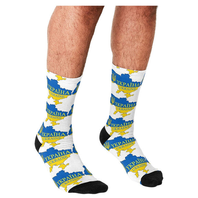 Men's Funny socks Flag of Ukraine Printed Socks harajuku Men Happy hip hop Novelty cute boys Crew ucrania Crazy Socks for men