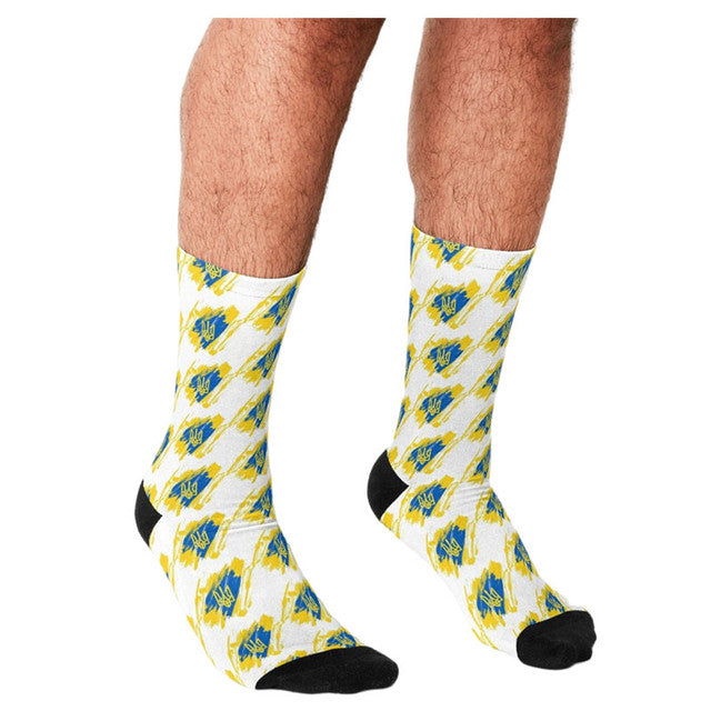 Men's Funny socks Flag of Ukraine Printed Socks harajuku Men Happy hip hop Novelty cute boys Crew ucrania Crazy Socks for men